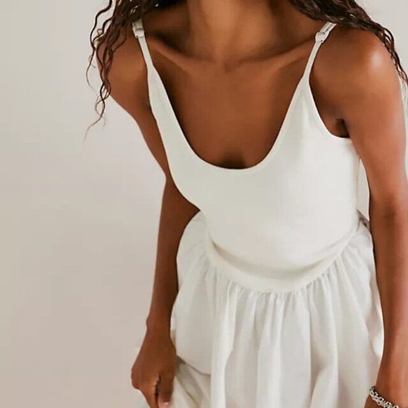 Free People Dylan Midi Dress Ivory Smocked Pleated S - Picture 2 of 7